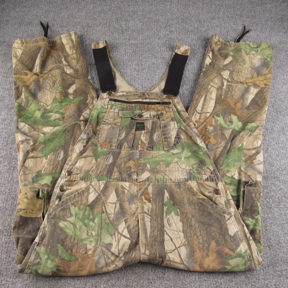 Liberty Bib Overall Men 34x32 Brown Green Realtree Camo Cargo FLAWED NO SIZE TAG